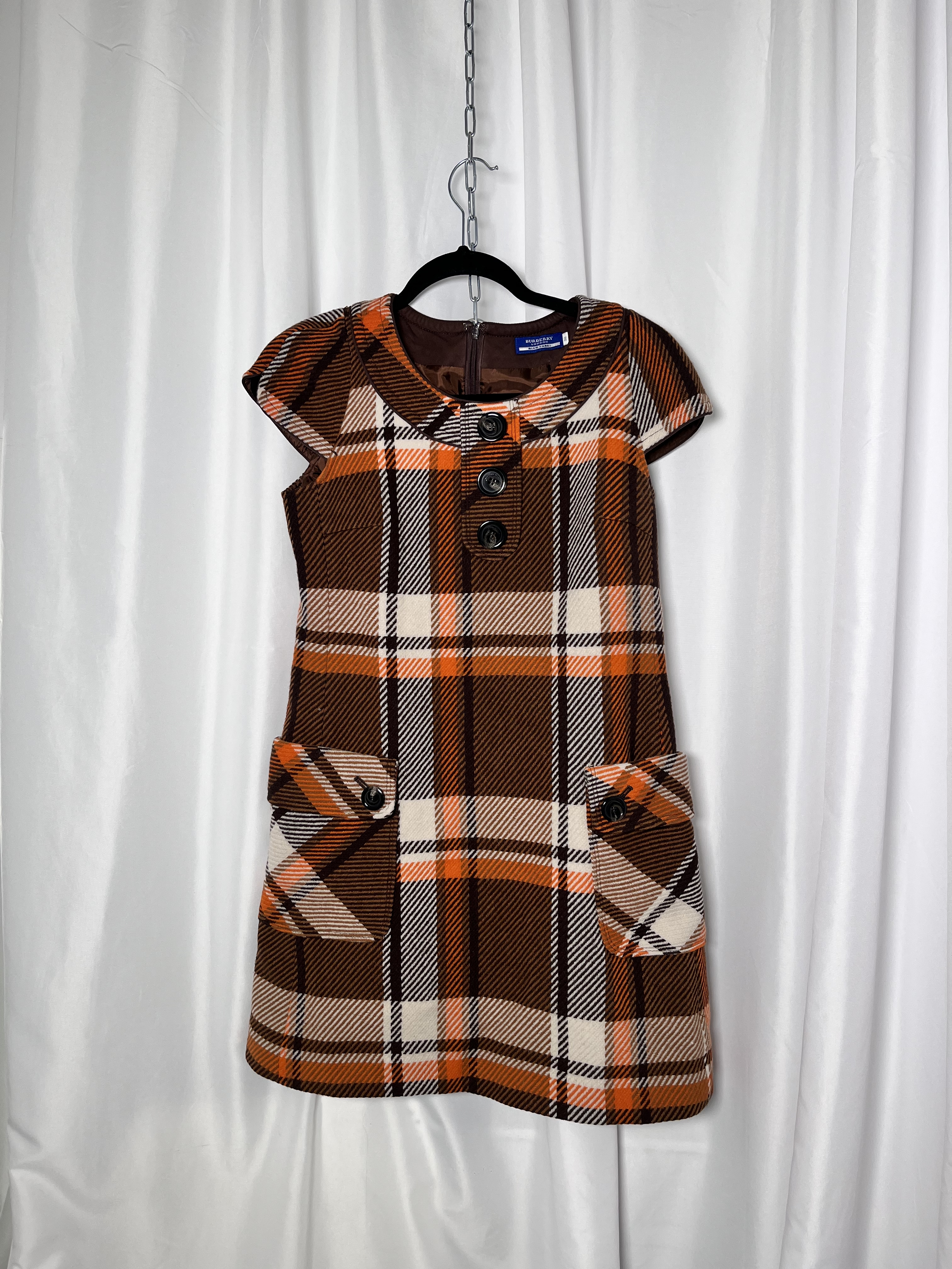 burberry london blue label dress Vintage 90s Burberrys of London Burberry Blue Label Thin Dress Tunic Nova Check Pleated Plaid Tartan Iconic Burberrys Size 36 Inches Women